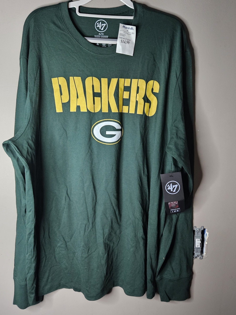 47 Green Bay Packers Long Sleeve Shirt in Green and Yellow NWT PTP 25"